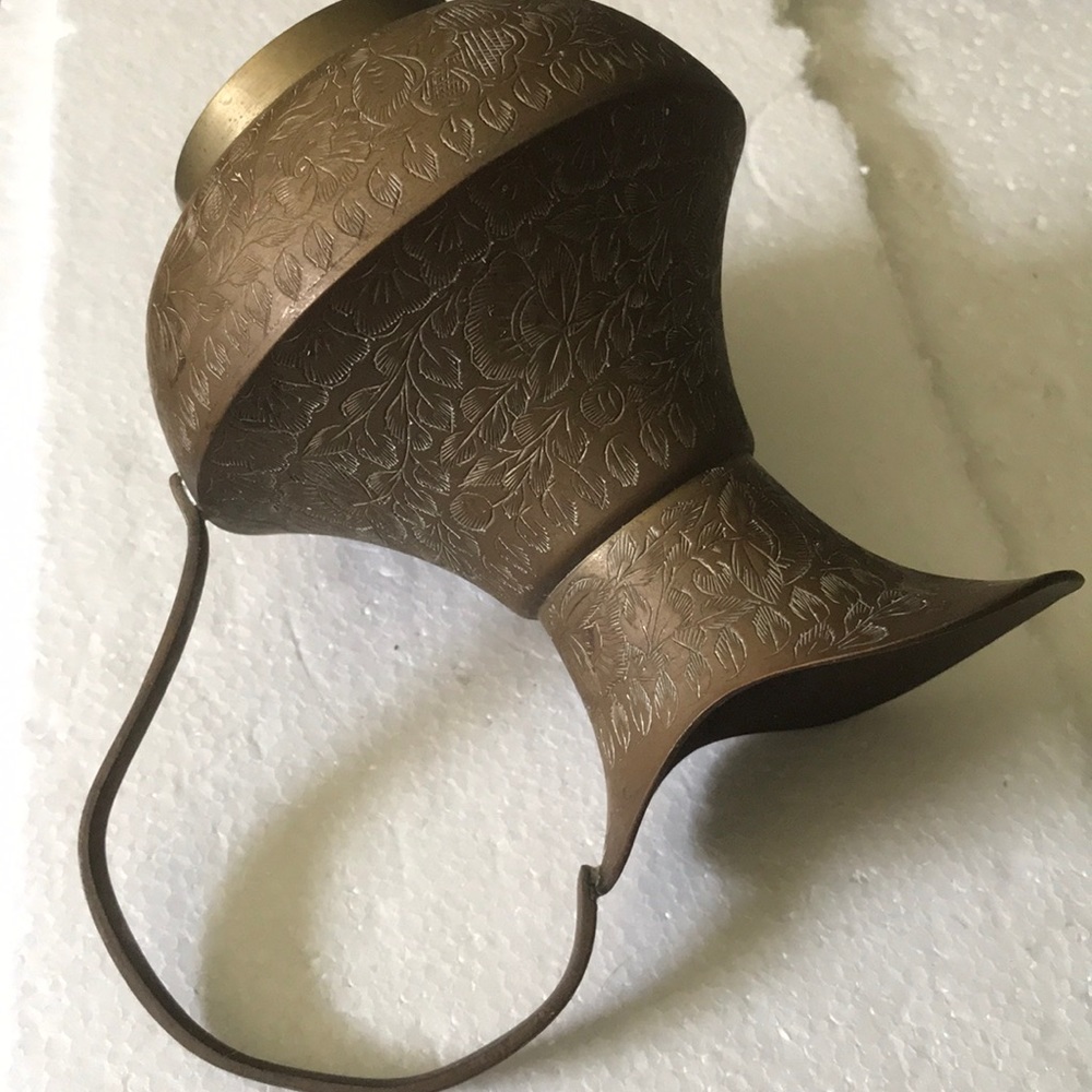Antique Solid Brass Engraved Pitcher - image 6